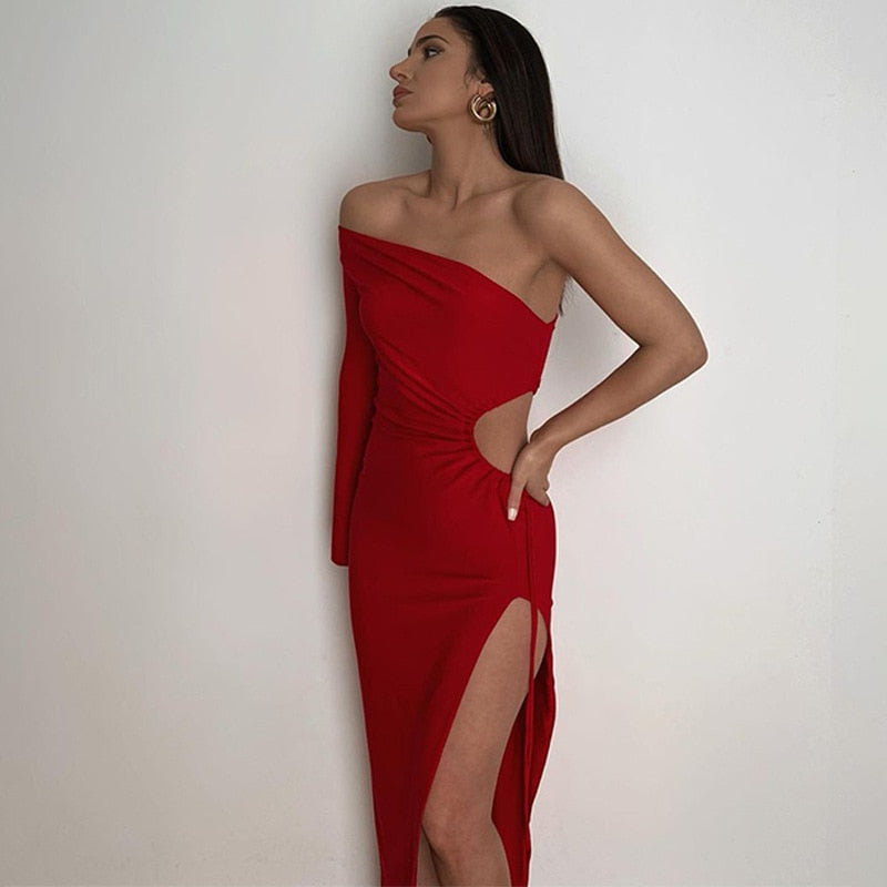 שמלת אלגנט כתף אחת- פלמינגו - Outfitoasis שמלת אלגנט כתף אחת- פלמינגו My Store Outfitoasis